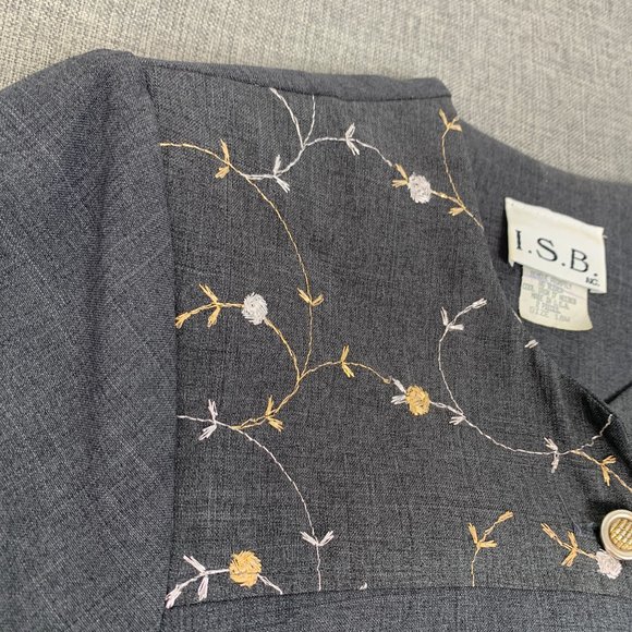 I.S.B. inc Vintage Gray Button Down Jacket 18W Shoulder Pads Beautiful Floral - Picture 6 of 14